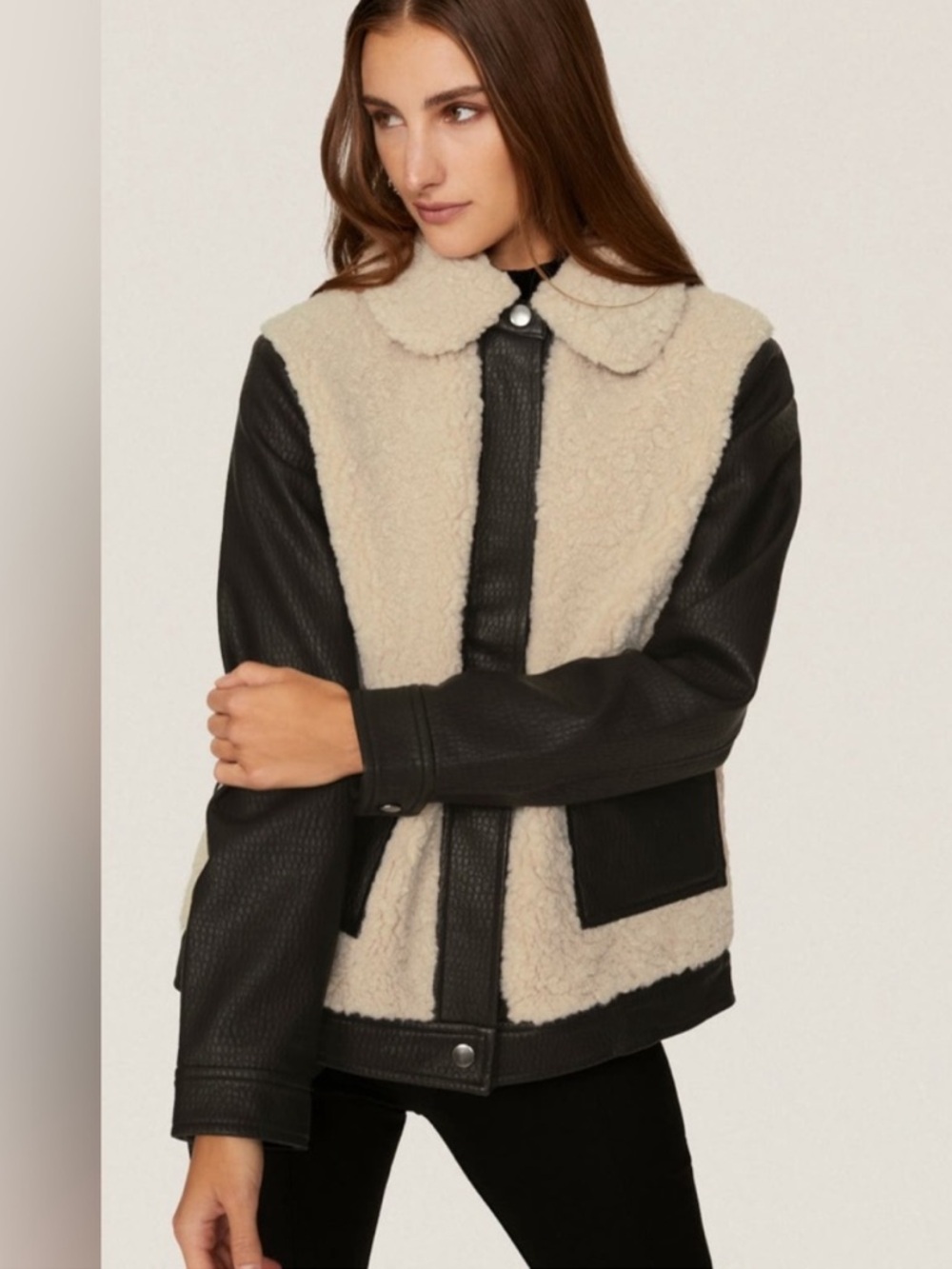 Peter Som Collective Sherpa Faux Leather Jacket coat size Large NEW - Picture 4 of 9